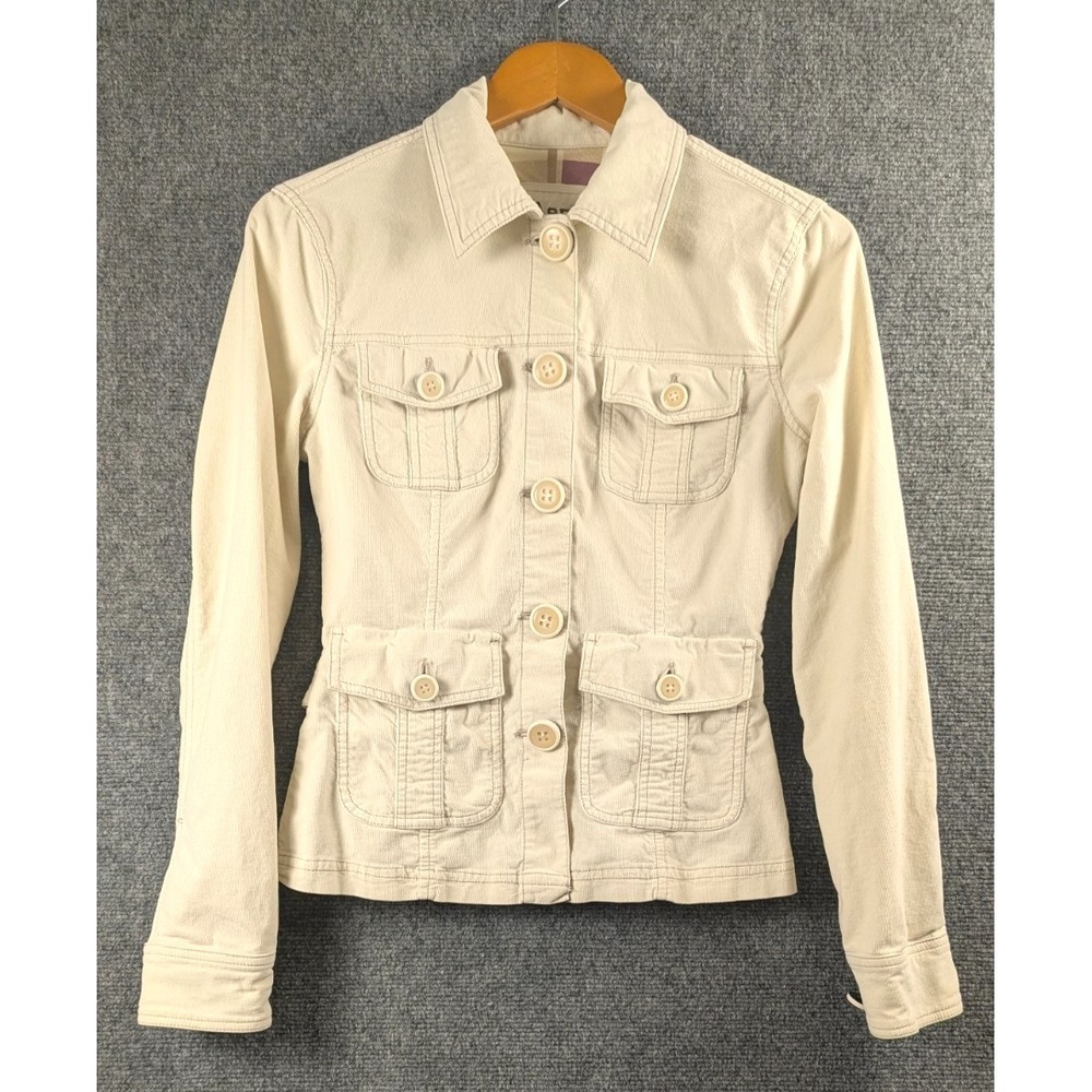 Nori Women's Corduroy Jacket Size S Ivory Cream Button Front Utility Jacket